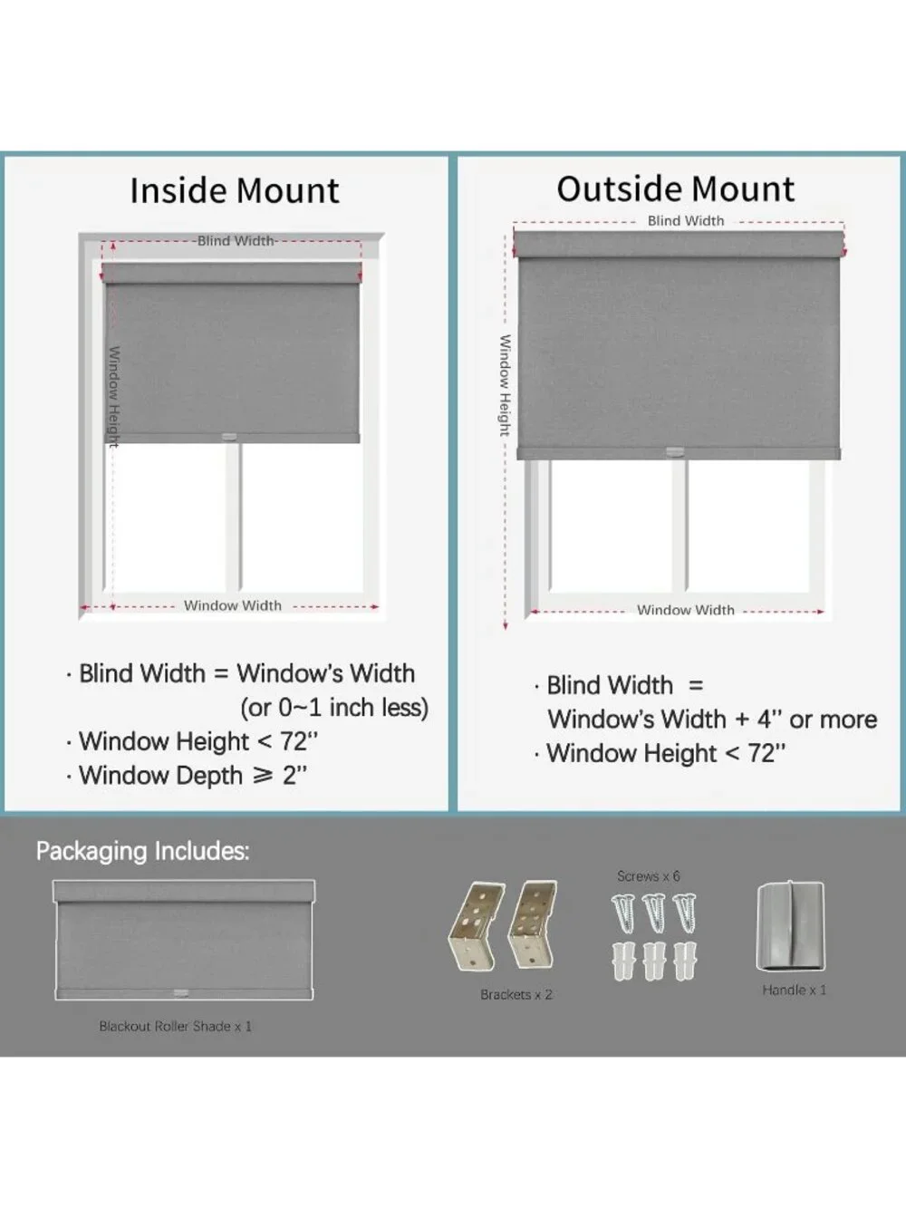 NUTRO CHILL Cordless Blackout Roller Blinds 58x72 – Gray, Thermal Insulated, UV
